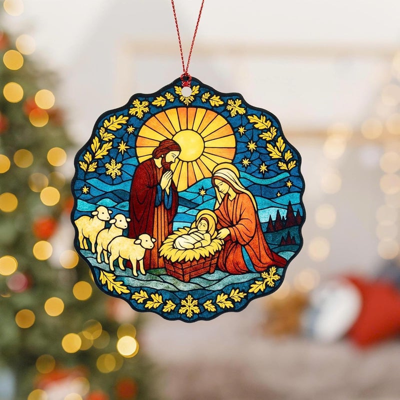 NELXI Nativity Ornaments, Religious Christmas Ornament with Holy Family - Christian Nativity Scene Decorations for Tree, Christmas Ornaments 2025 - Faith-Based Christian Ornament for Home, The Great Gift - Image 2